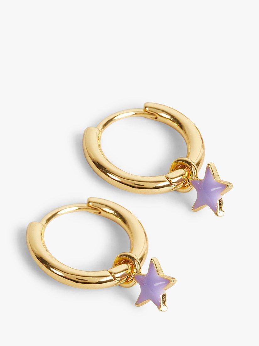 HUSH Ellie Enamel Star Huggie Hoop Earrings, Gold/Lilac, One Size