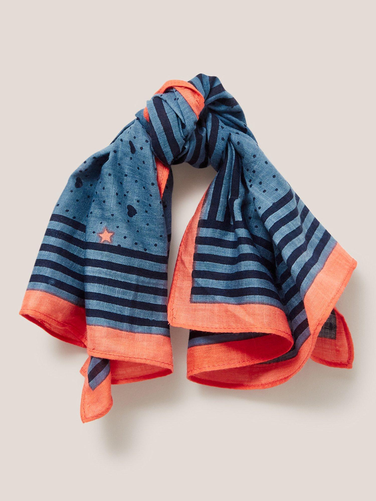 White Stuff Heart Print Square Scarf, Blue/Multi