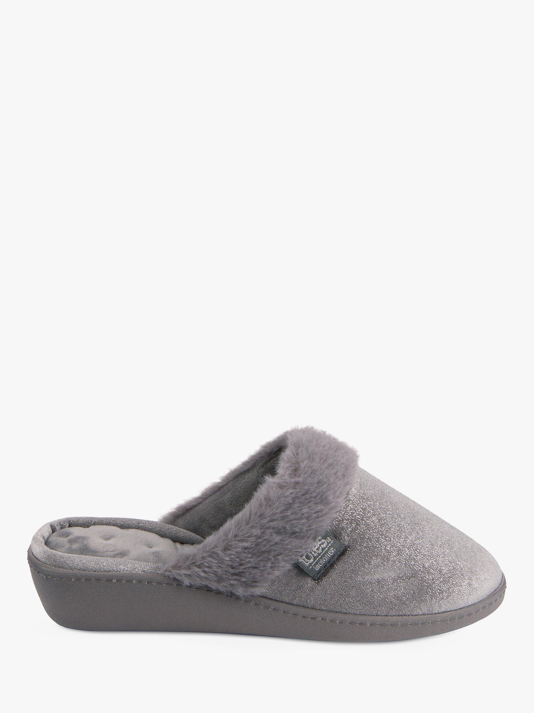 totes Sparkle Velour Heeled Mule Slippers, Grey Sparkle