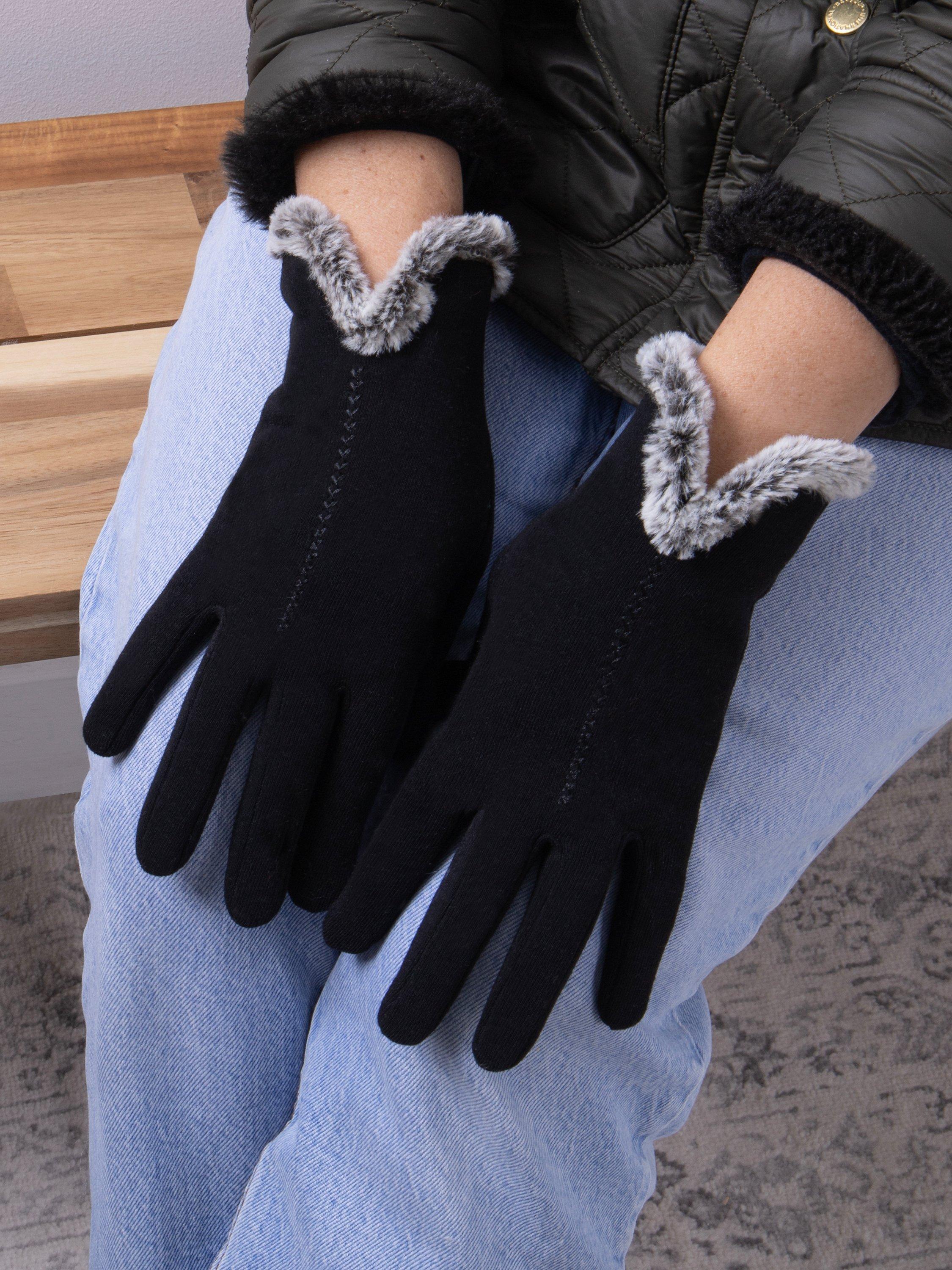 totes Thermal Smartouch Glove Tipped Fur Cuff Gloves, Black, One Size