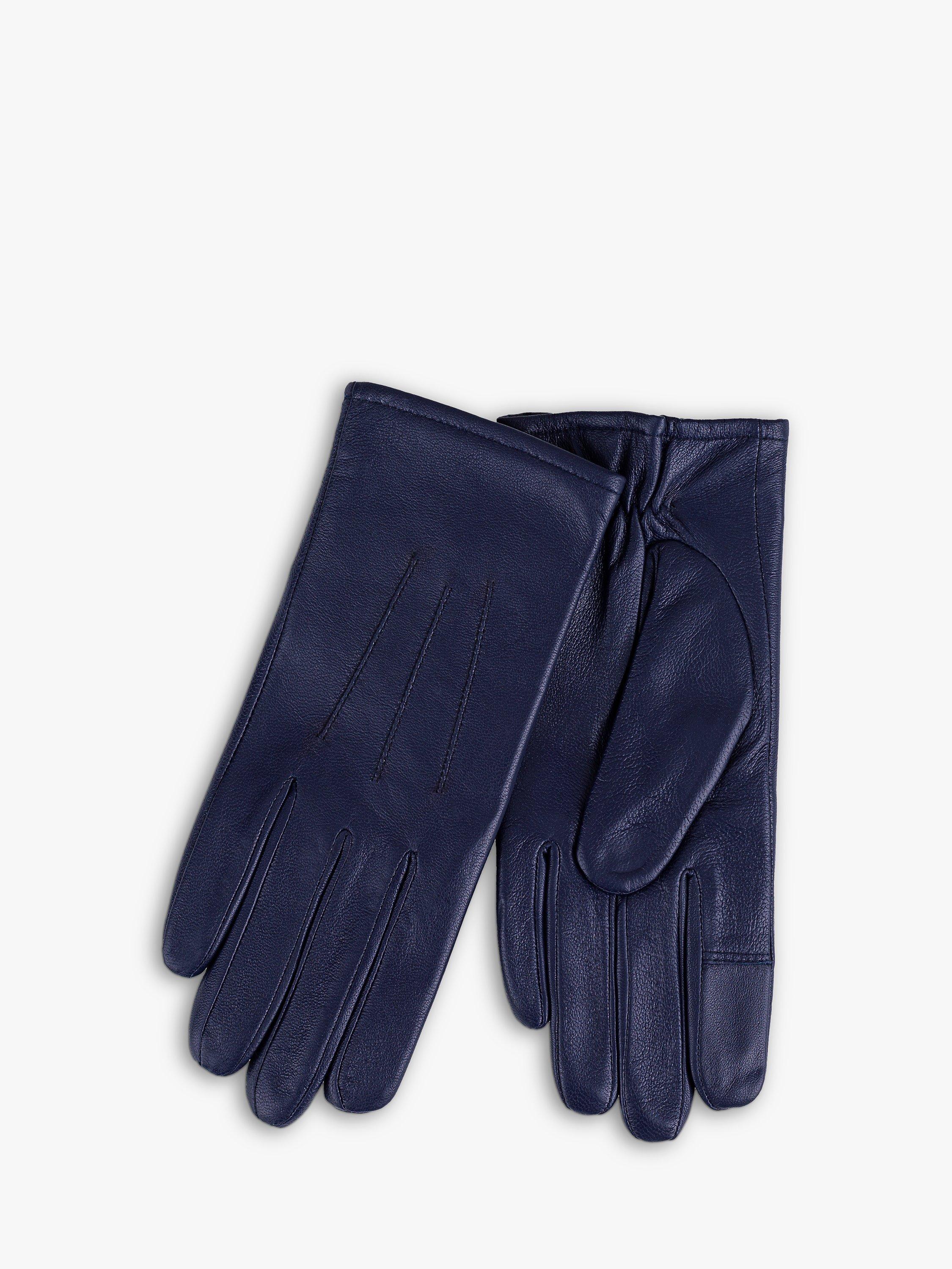 totes Three Point Water Repellent Leather Gloves, Navy, S