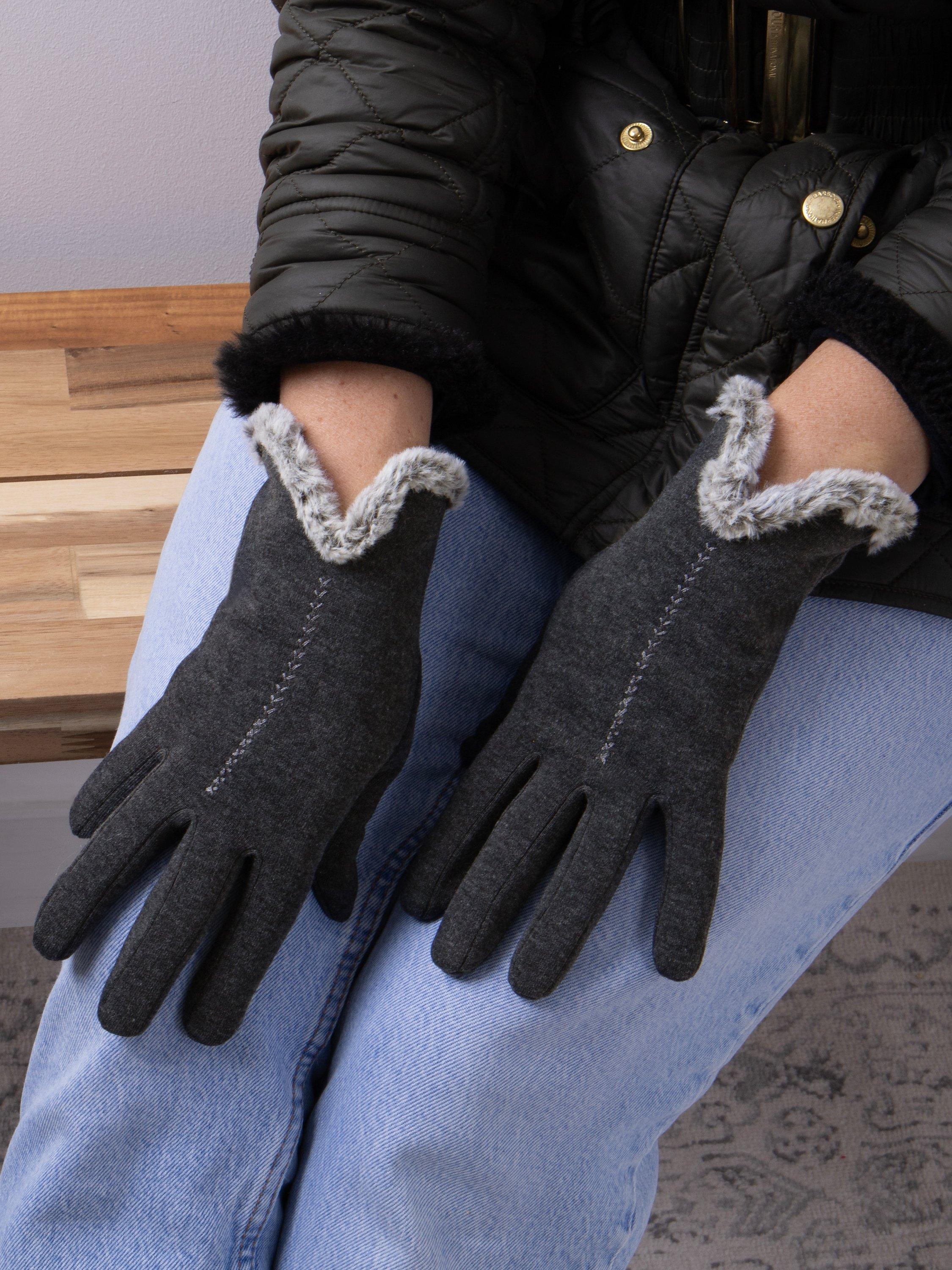 totes Thermal Smartouch Glove Tipped Fur Cuff Gloves, Grey, One Size