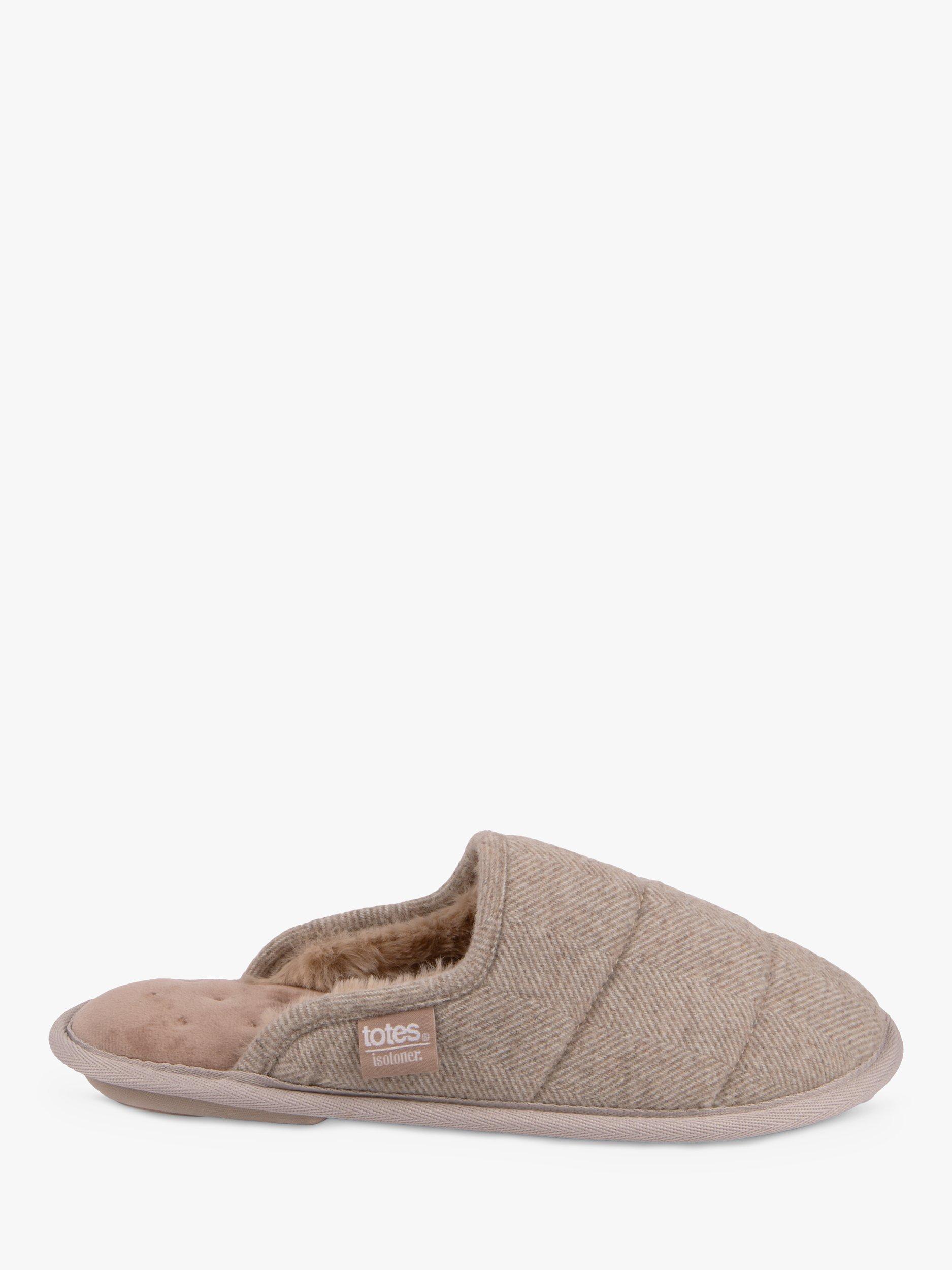 totes Herringbone Quilted Fur Cuff Mule Slippers, Mink