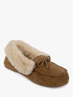 totes Genuine Suede Moccasin with Faux Fur Lining Slippers, Tan - view 2, Tan