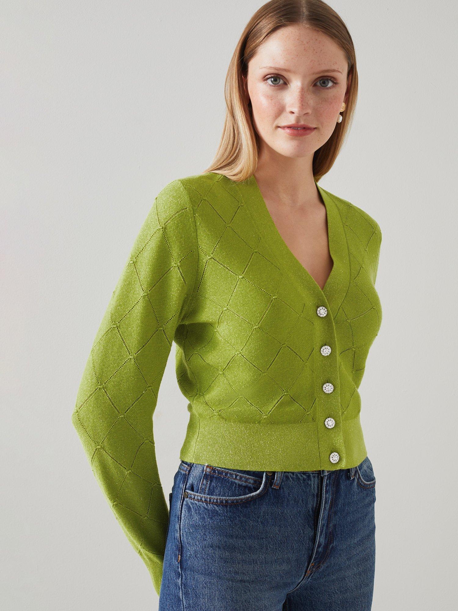 Product image 1 of 4, which shows L.K.Bennett Molli Wool Blend Cardigan, Green, S