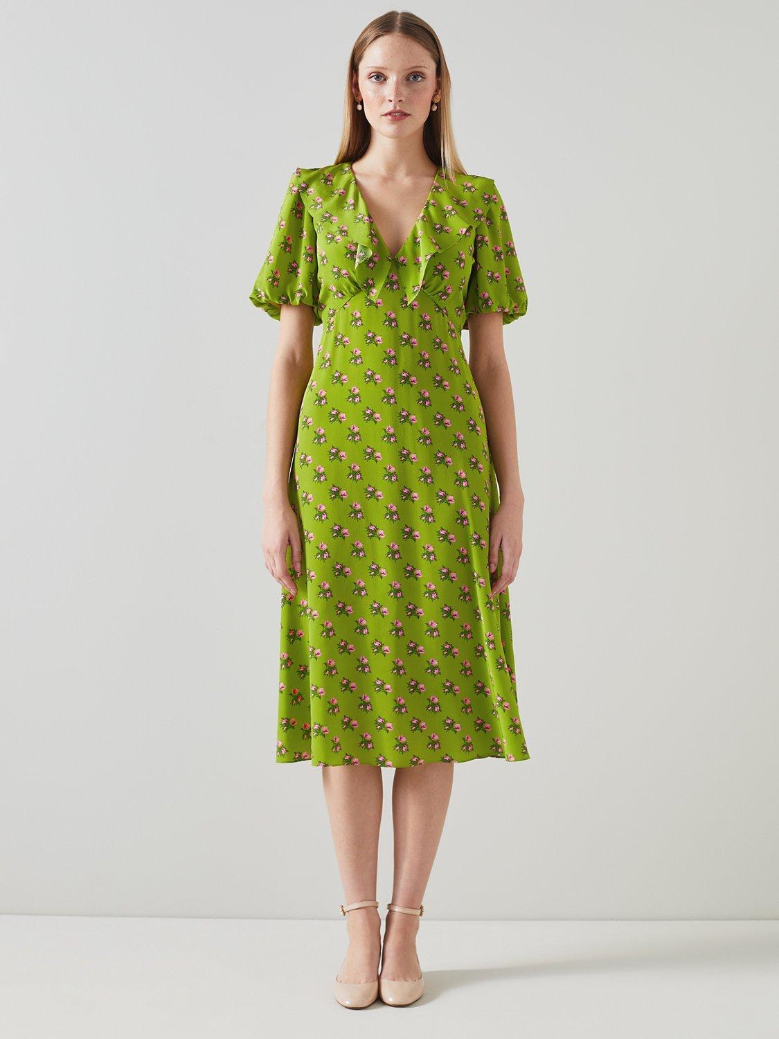 Product image 1 of 4, which shows L.K.Bennett Edeline Floral Print Silk Dress, Lime, 12