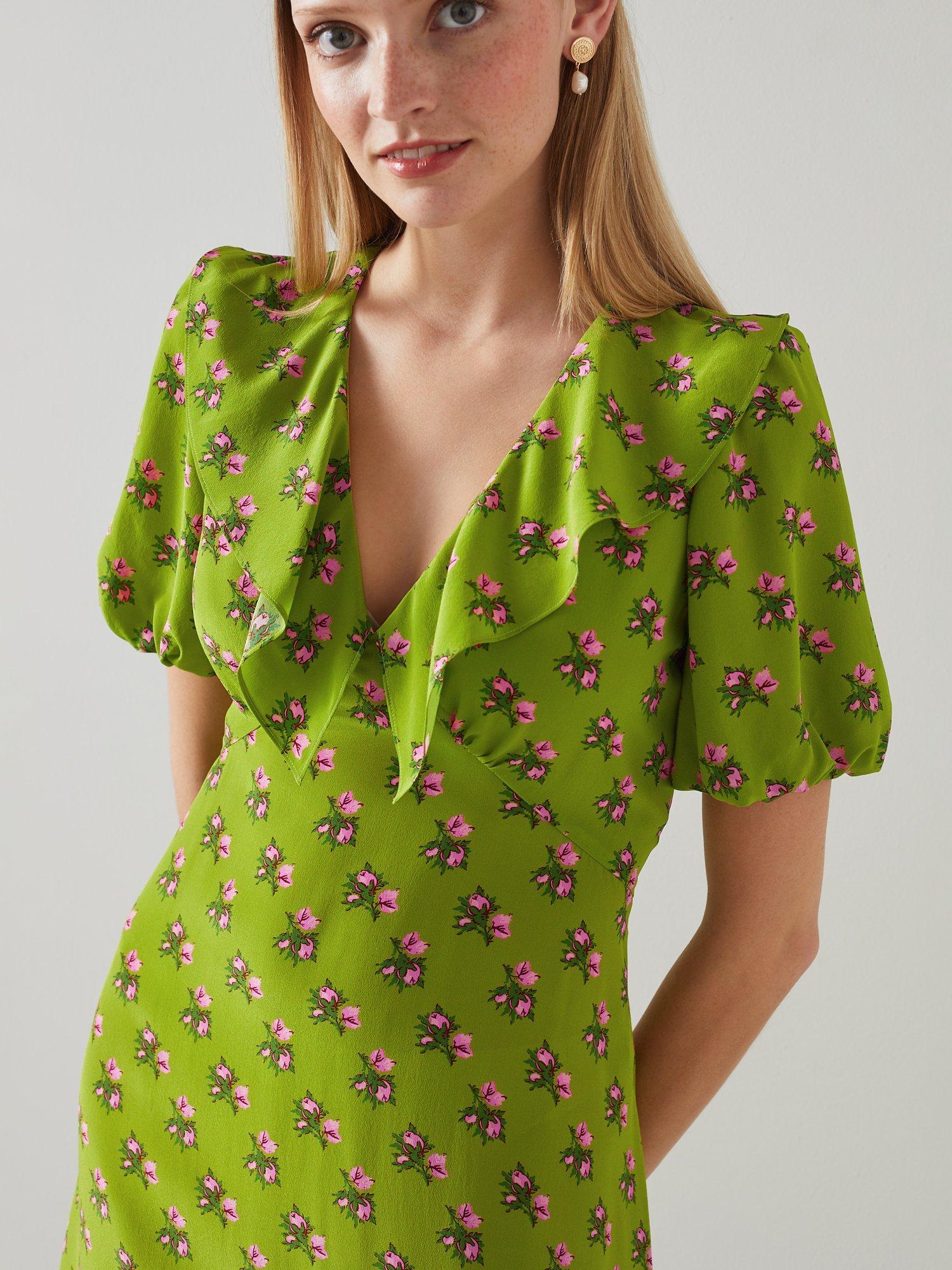 Product image 3 of 4, which shows L.K.Bennett Edeline Floral Print Silk Dress, Lime, 12