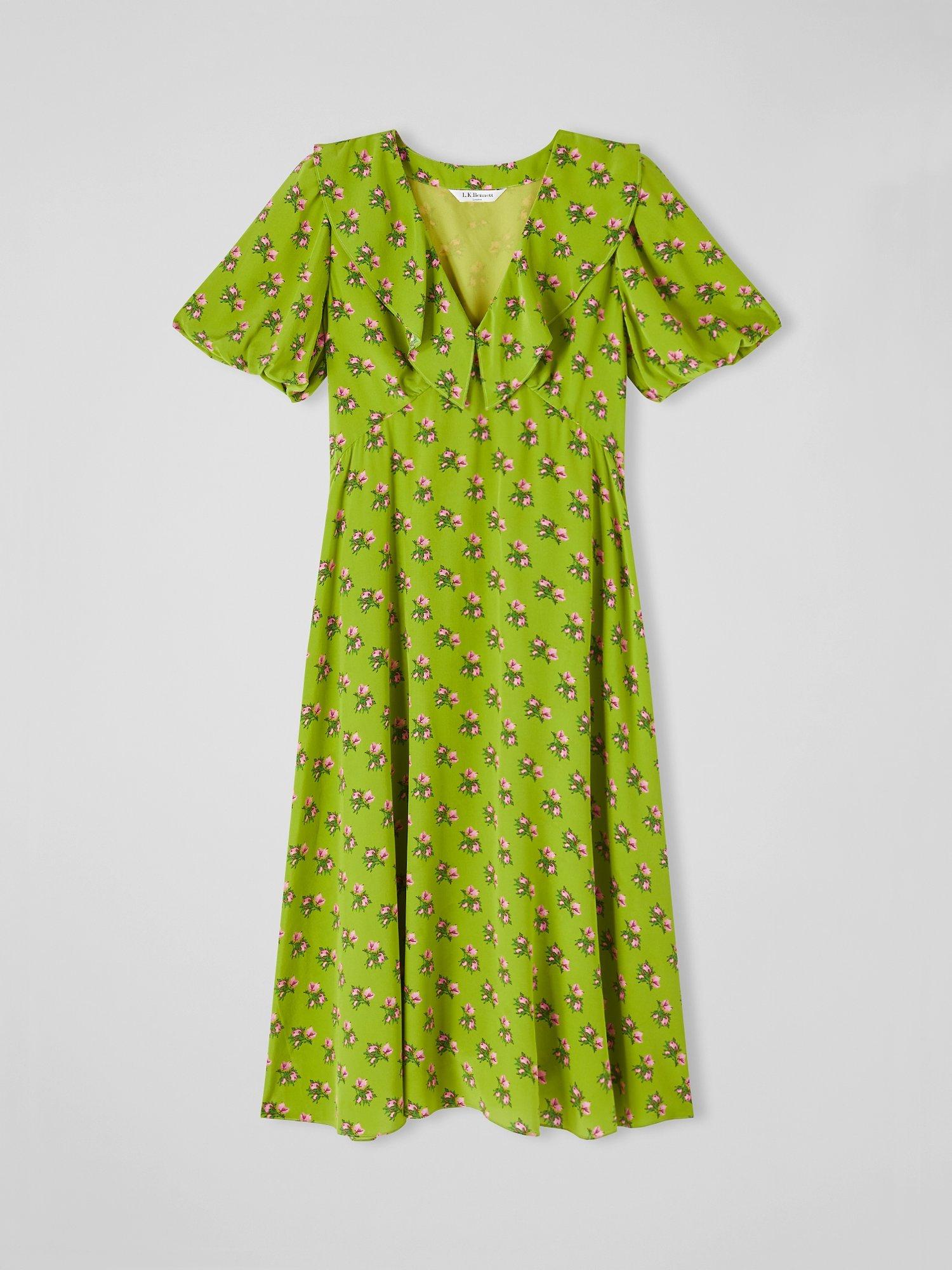 Product image 4 of 4, which shows L.K.Bennett Edeline Floral Print Silk Dress, Lime, 12