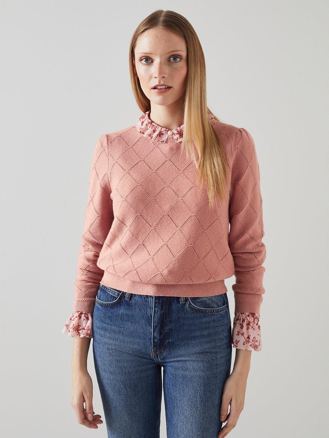 Product image 1 of 4, which shows L.K.Bennett Molli Fine Knit Jumper, Pink, XS