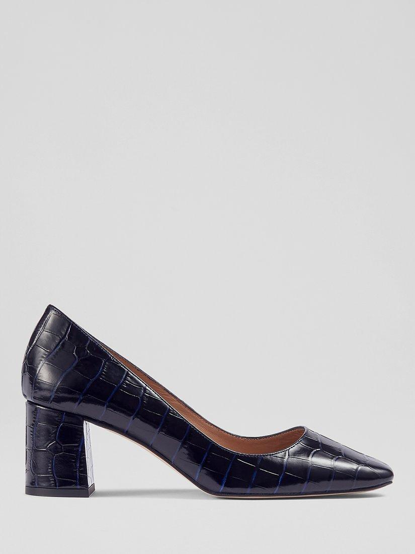 L.K.Bennett Sally Block Heel Leather Court Shoes Navy