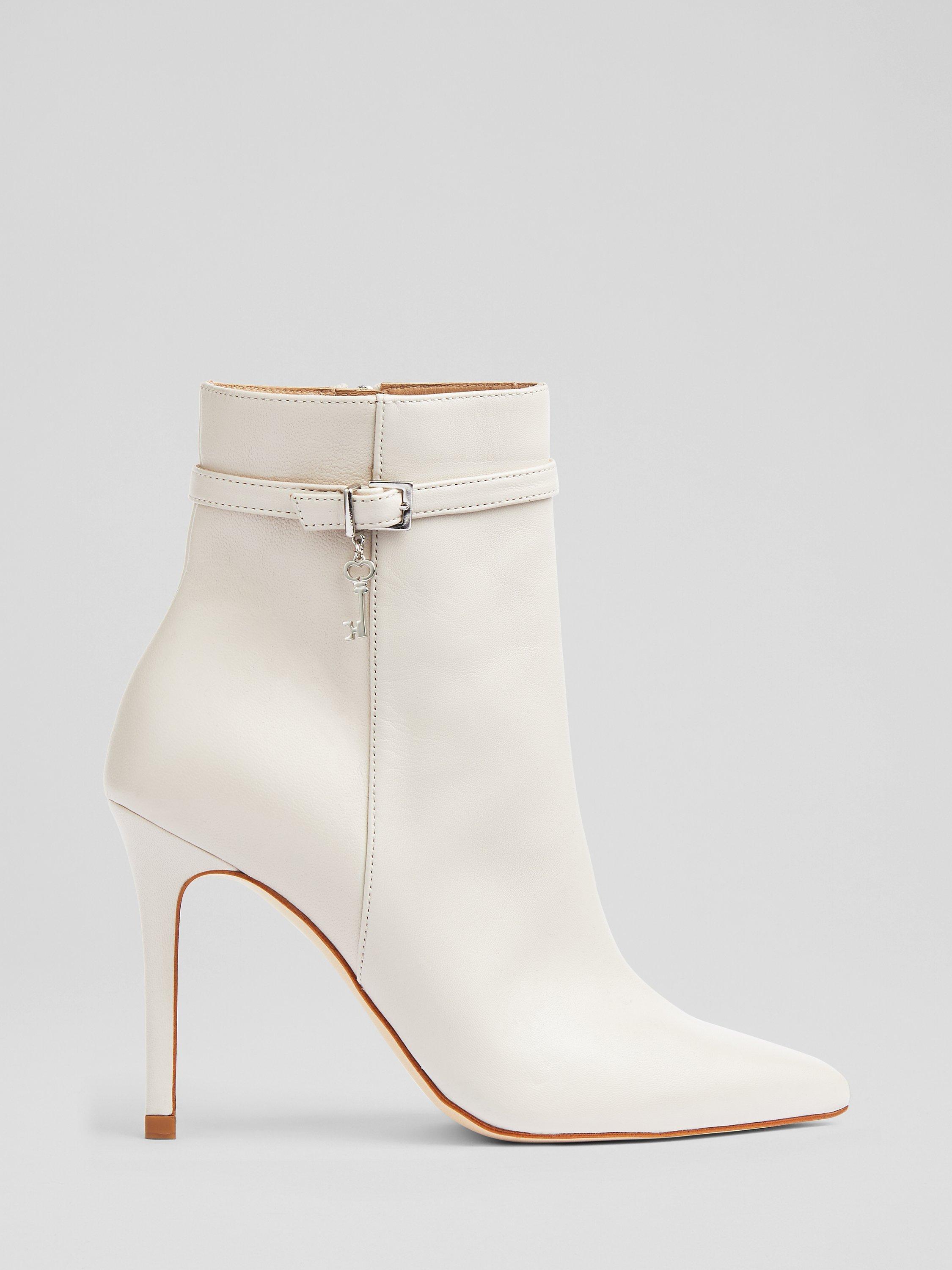 L.K.Bennett Clover Leather Stiletto Heel Ankle Boots, Ecru