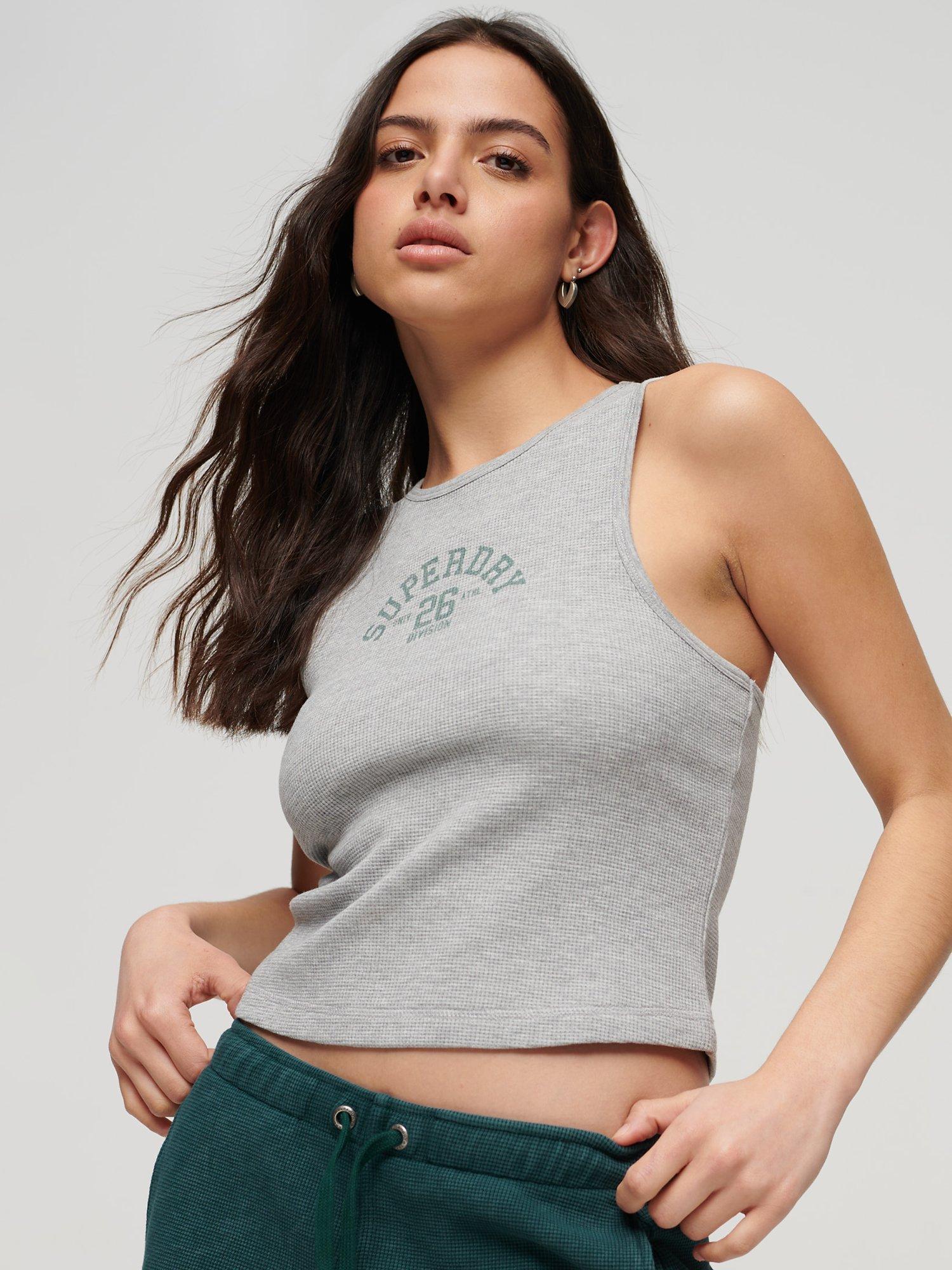 Product image 1 of 3, which shows Superdry Athletic Essential Waffle Tank Top, Grey Marl, 16