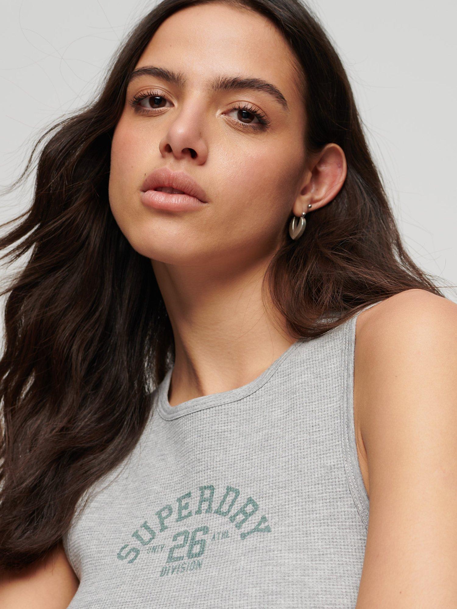 Product image 2 of 3, which shows Superdry Athletic Essential Waffle Tank Top, Grey Marl, 16