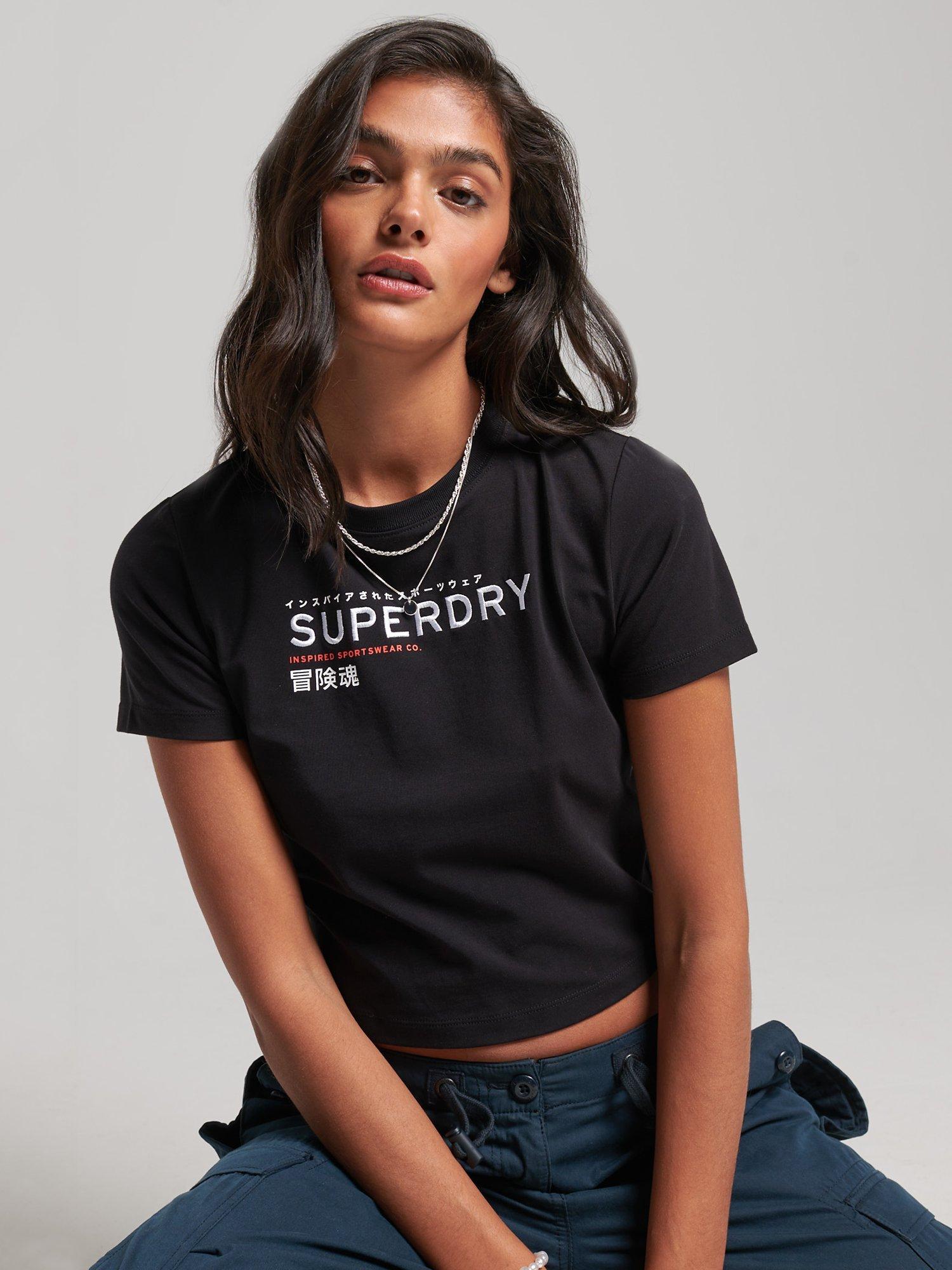 Superdry Code Graphic Embroidered Tiny T-Shirt, Black