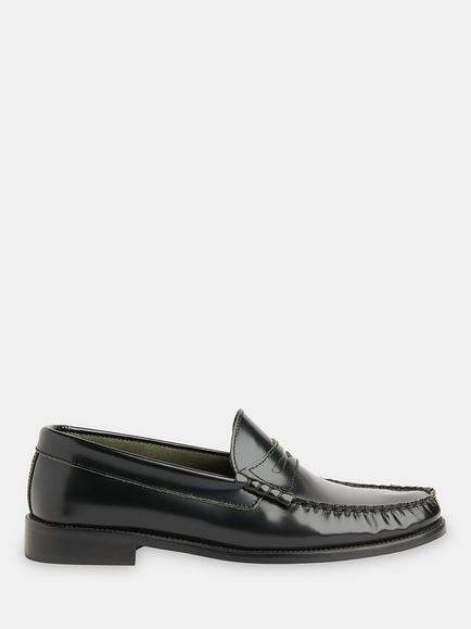 Whistles Manny Slim Leather Loafers, Black