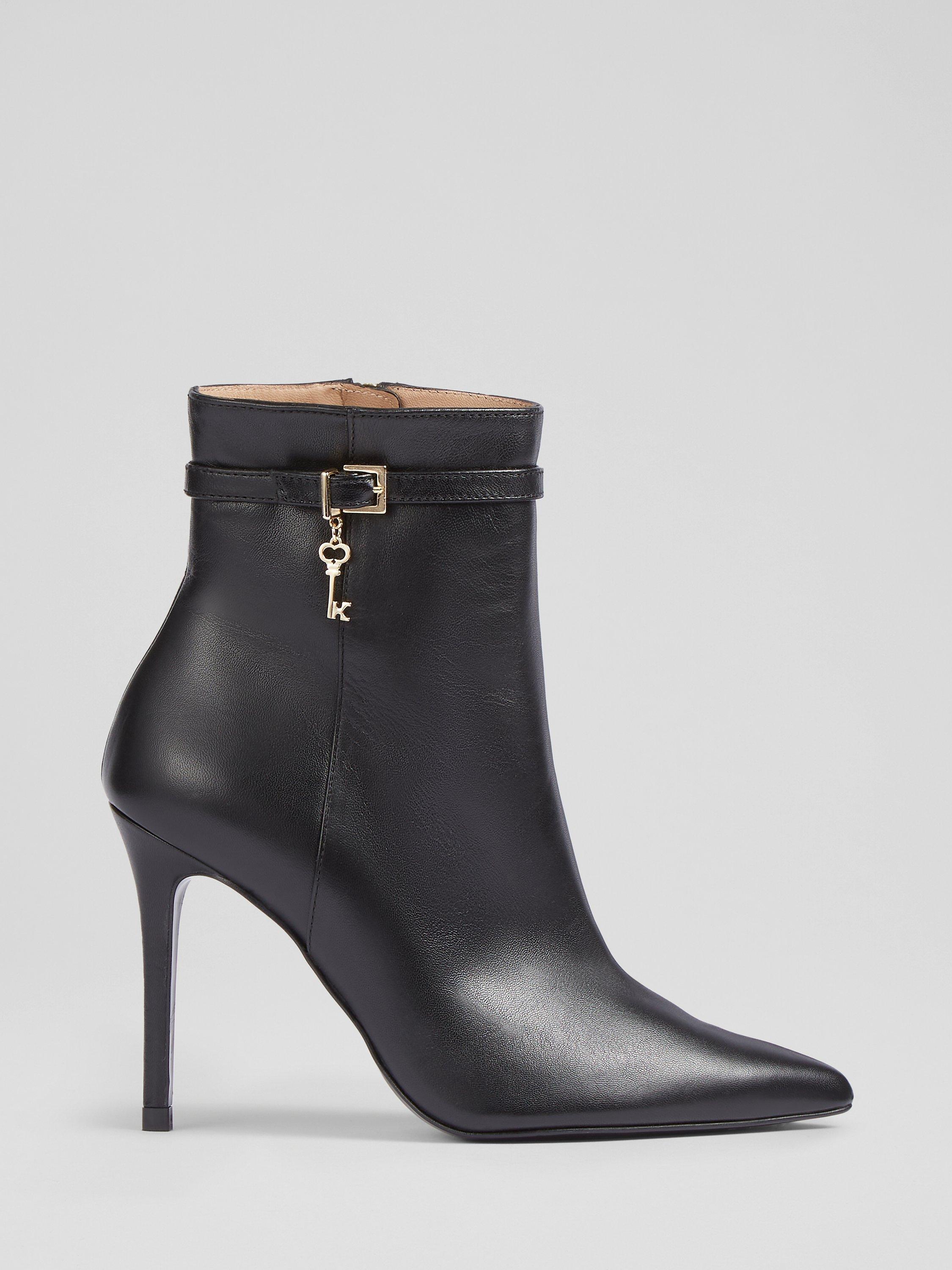 L.K.Bennett Clover Leather Stiletto Heel Ankle Boots, Black