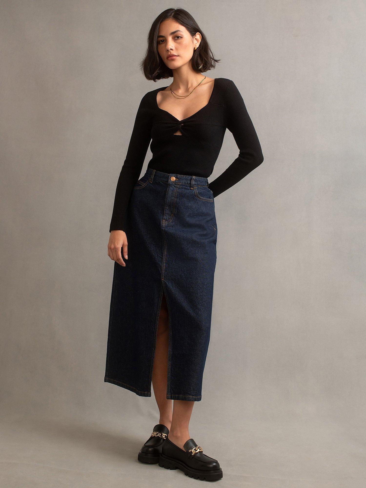Nobody's Child Denim Column Midi Skirt, Rinse Wash