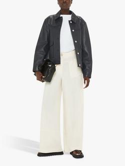 Whistles Natia Leather Overshirt, Black, Black