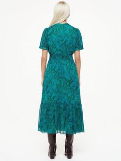 Whistles Petite Snakeprint Shirred Midi Dress, Teal/Multi - view 2, Teal/Multi
