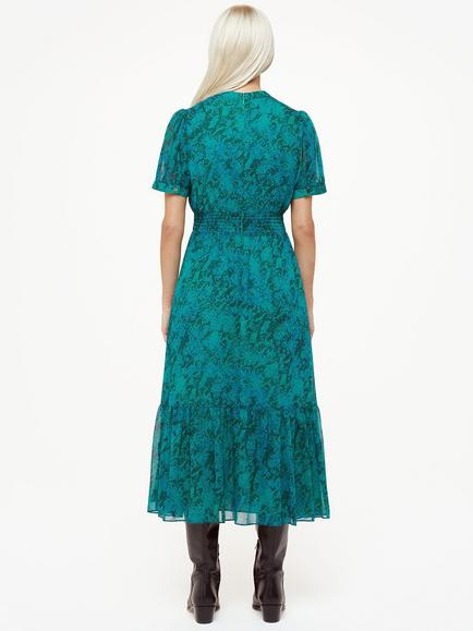 Whistles Petite Snakeprint Shirred Midi Dress, Teal/Multi - view 2, Teal/Multi