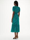 Whistles Diagonal Snake Shirred Dress, Teal/Multi