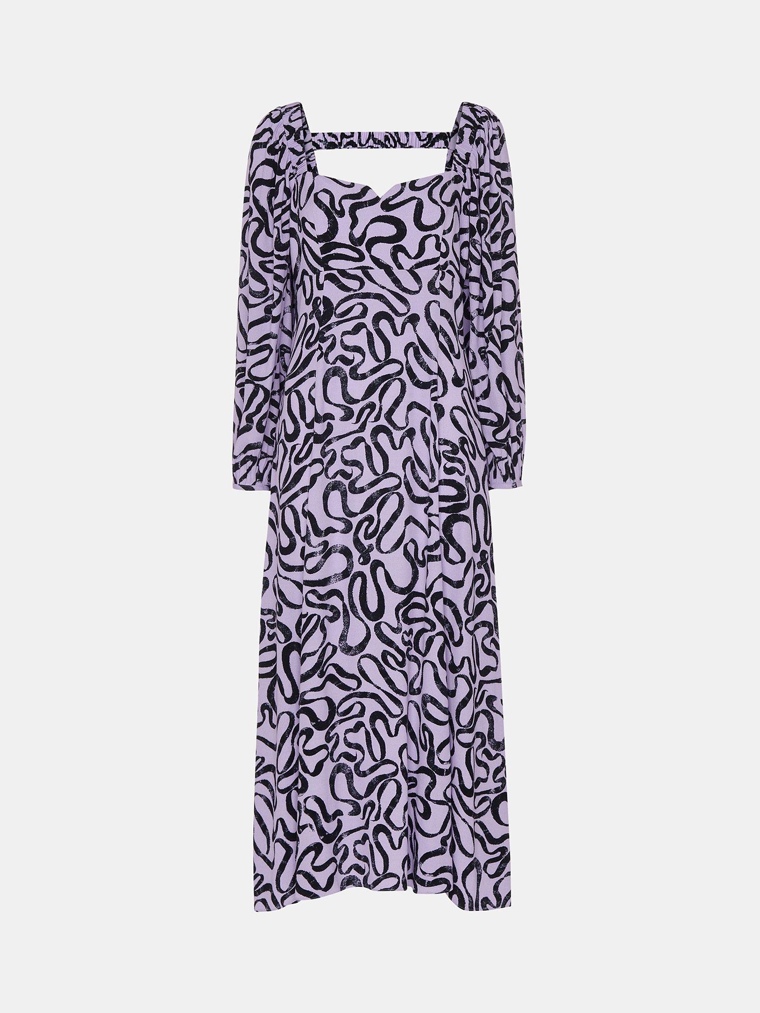 Product image 5 of 5, which shows Whistles Georgie Ecovero Ribbon Print Dress, Purple/Multi, 6