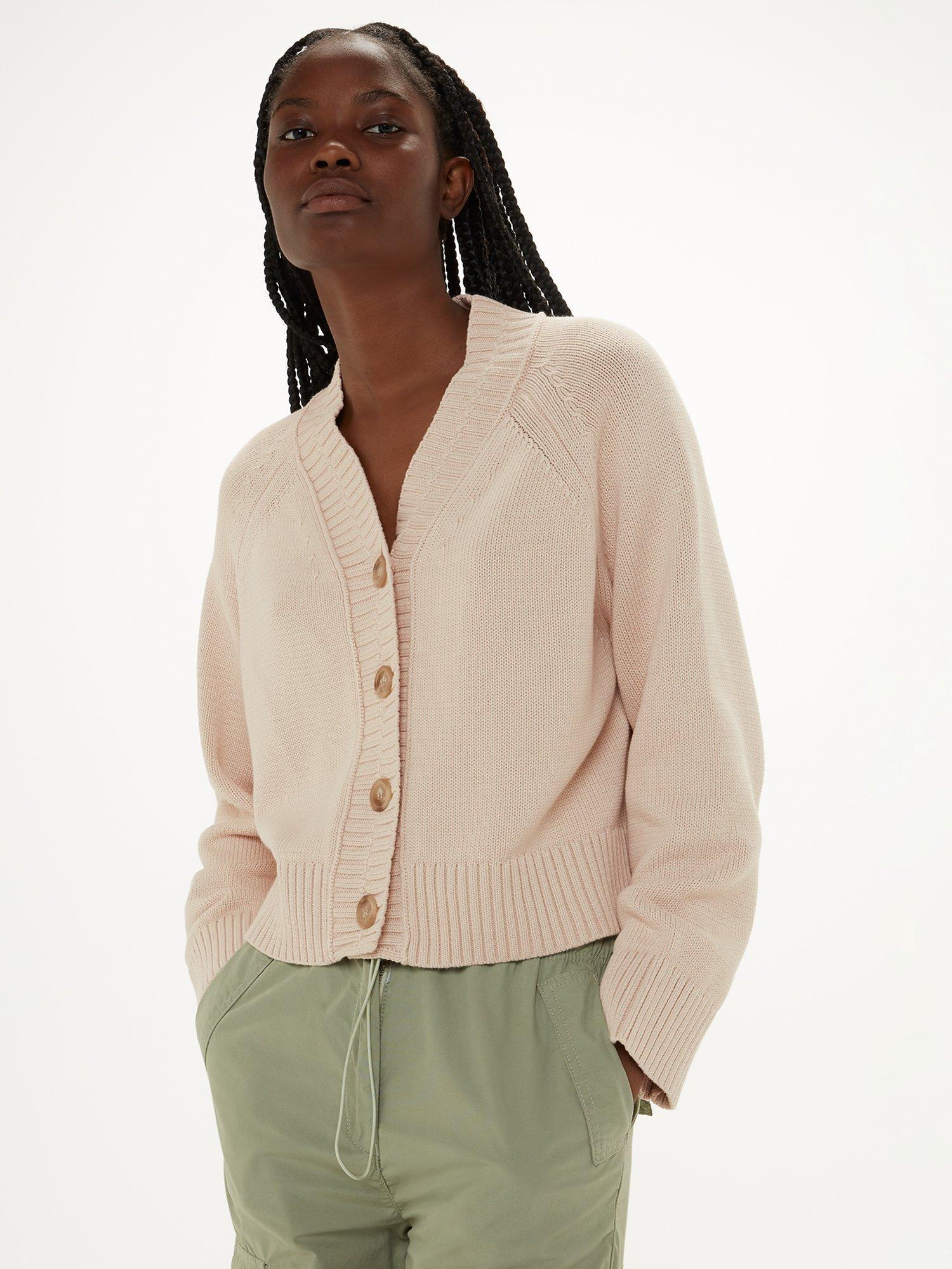 Whistles Ribbed Detail Cotton Cardigan Ivory