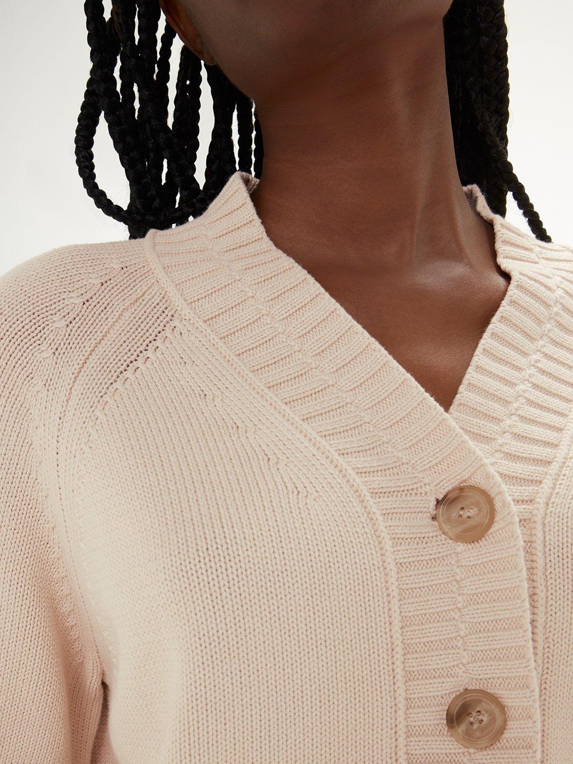 Whistles Ribbed Detail Cotton Cardigan, Ivory, XL