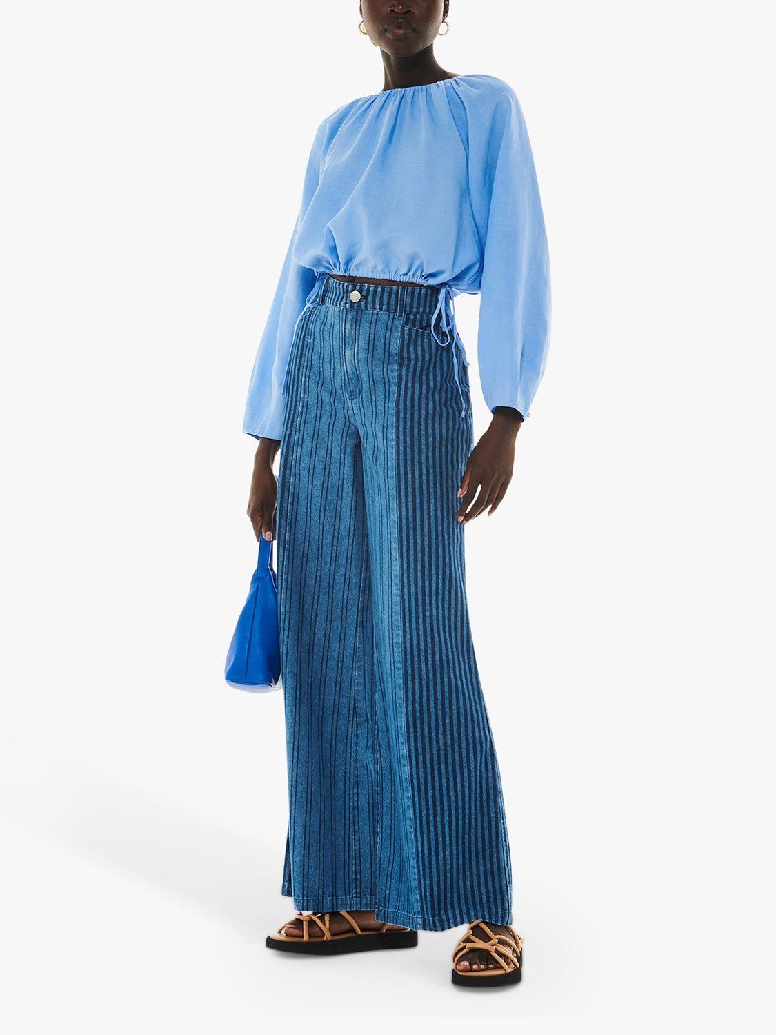 Product image 1 of 6, which shows Whistles Nancy Linen Blend Crop Top, Pale Blue, 18