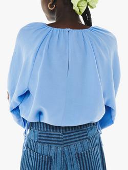 Whistles Nancy Linen Blend Crop Top, Pale Blue - view 2, Pale Blue