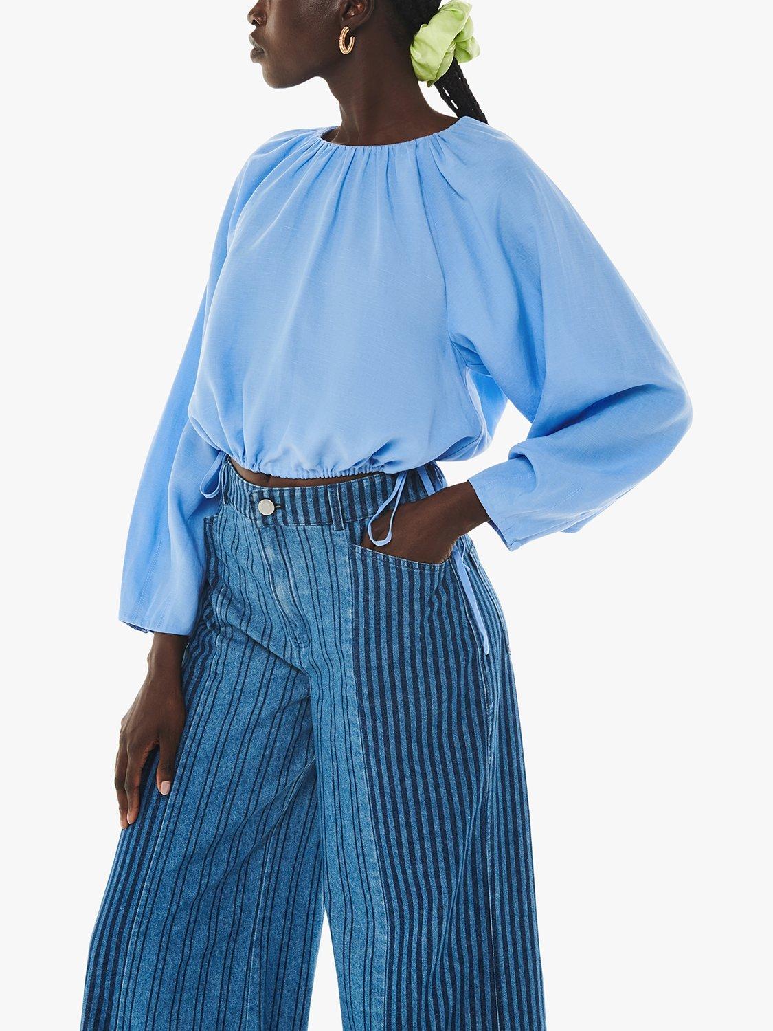 Product image 5 of 6, which shows Whistles Nancy Linen Blend Crop Top, Pale Blue, 18