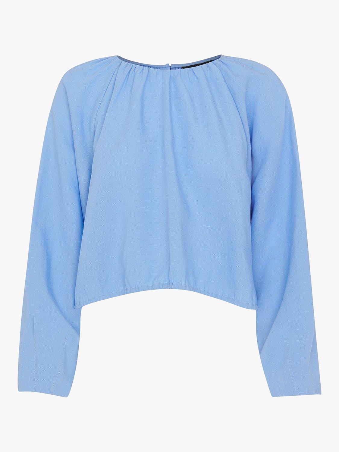 Product image 6 of 6, which shows Whistles Nancy Linen Blend Crop Top, Pale Blue, 18