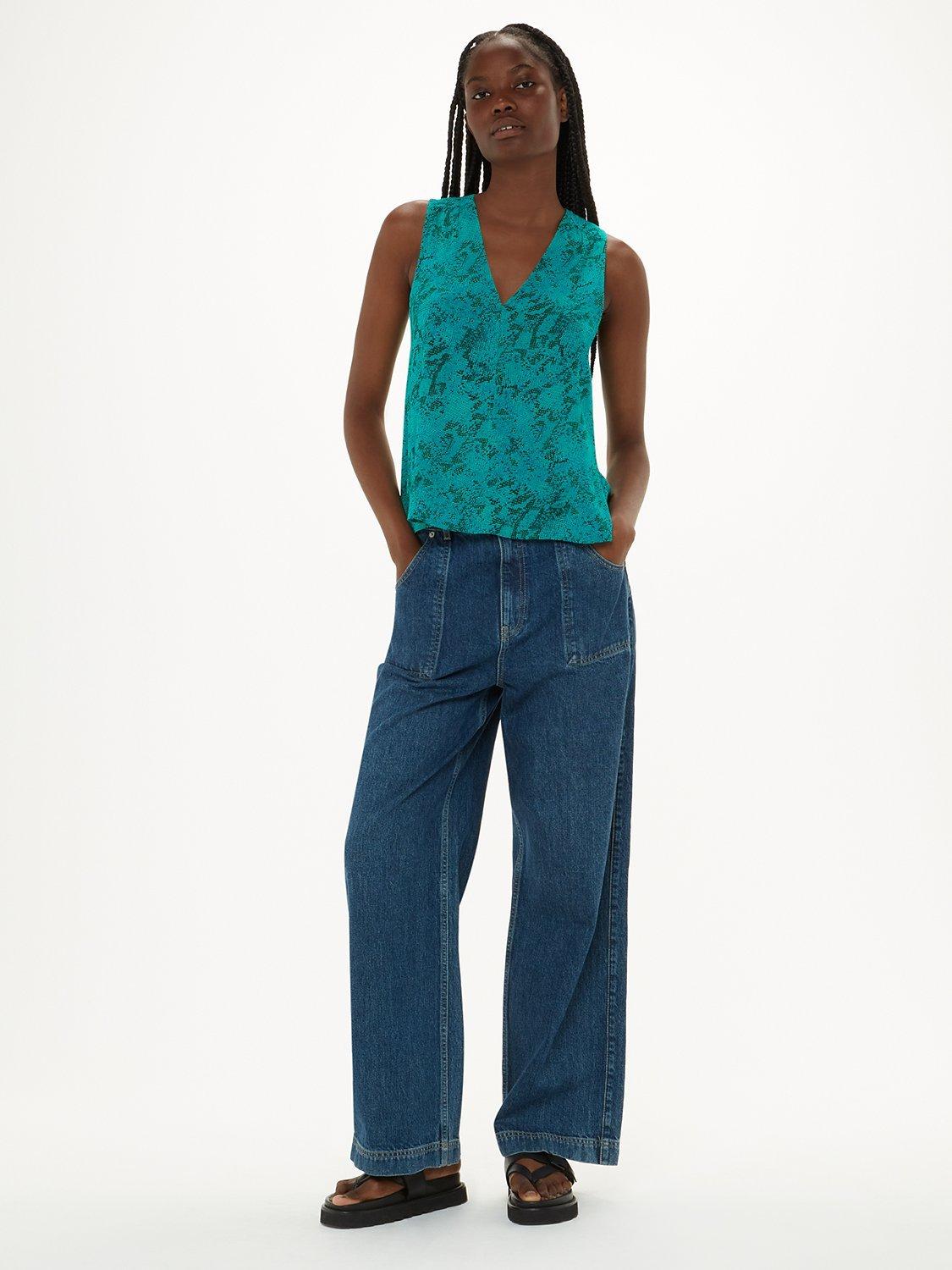 Whistles Diagonal Snake Print Vest Top, Teal/Multi