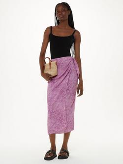 Whistles Diagonal Snake Tie Side Skirt, Pink/Multi, Pink/Multi