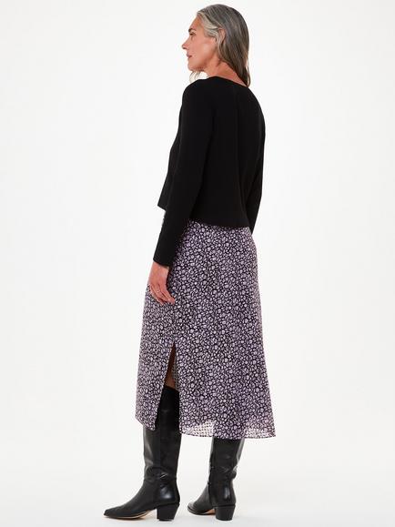 Whistles Daisy Field Side Button Skirt, Purple/Multi - view 2, Purple/Multi