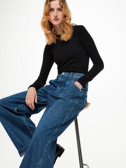 Whistles Essential Ribbed Crew Neck Top - view 2, Black