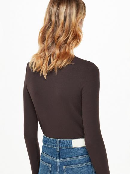 Whistles Essential Long Sleeve Ribbed Top, Brown - view 2, Brown