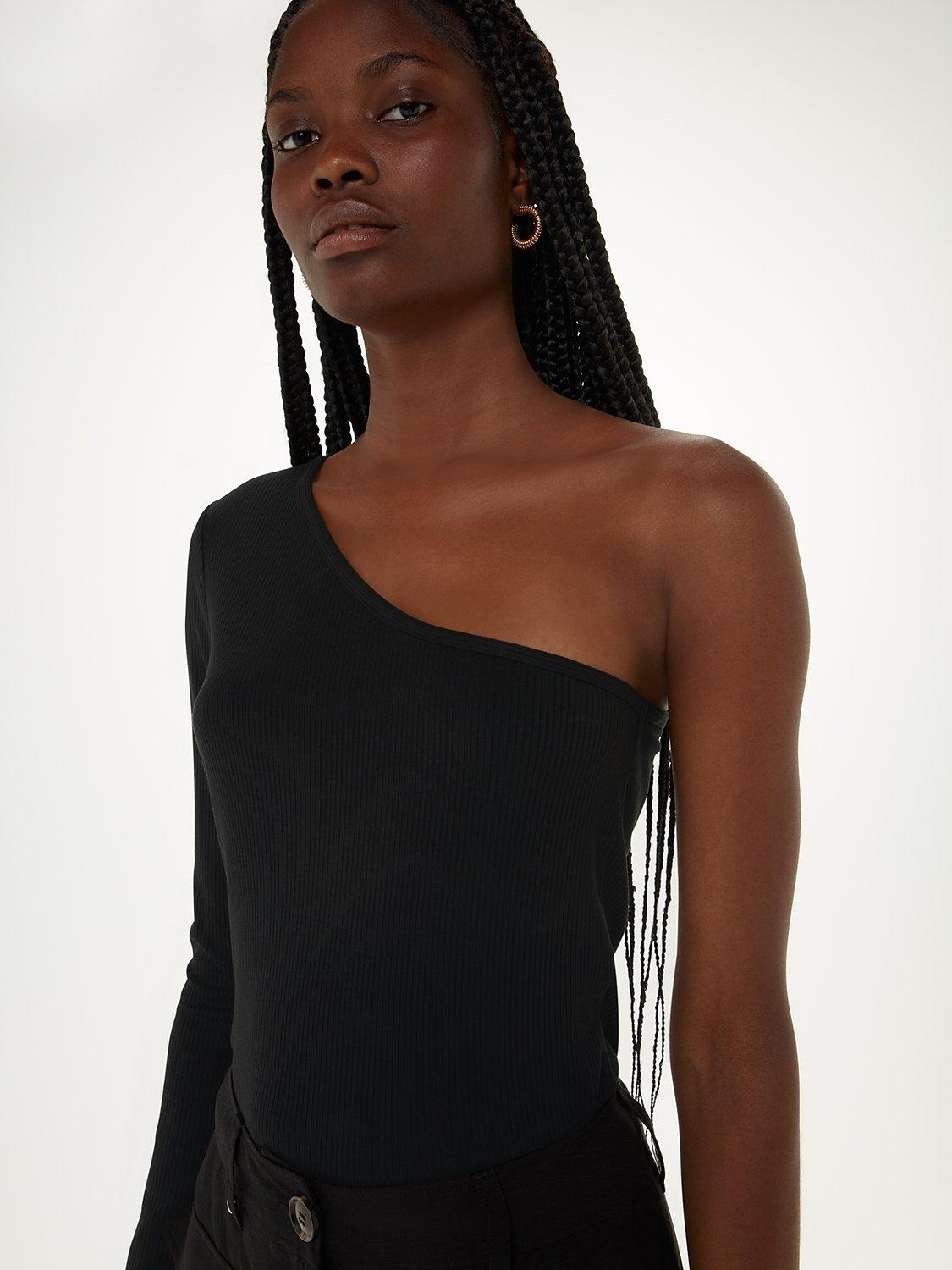 Whistles One Sleeve Ribbed Top, Black
