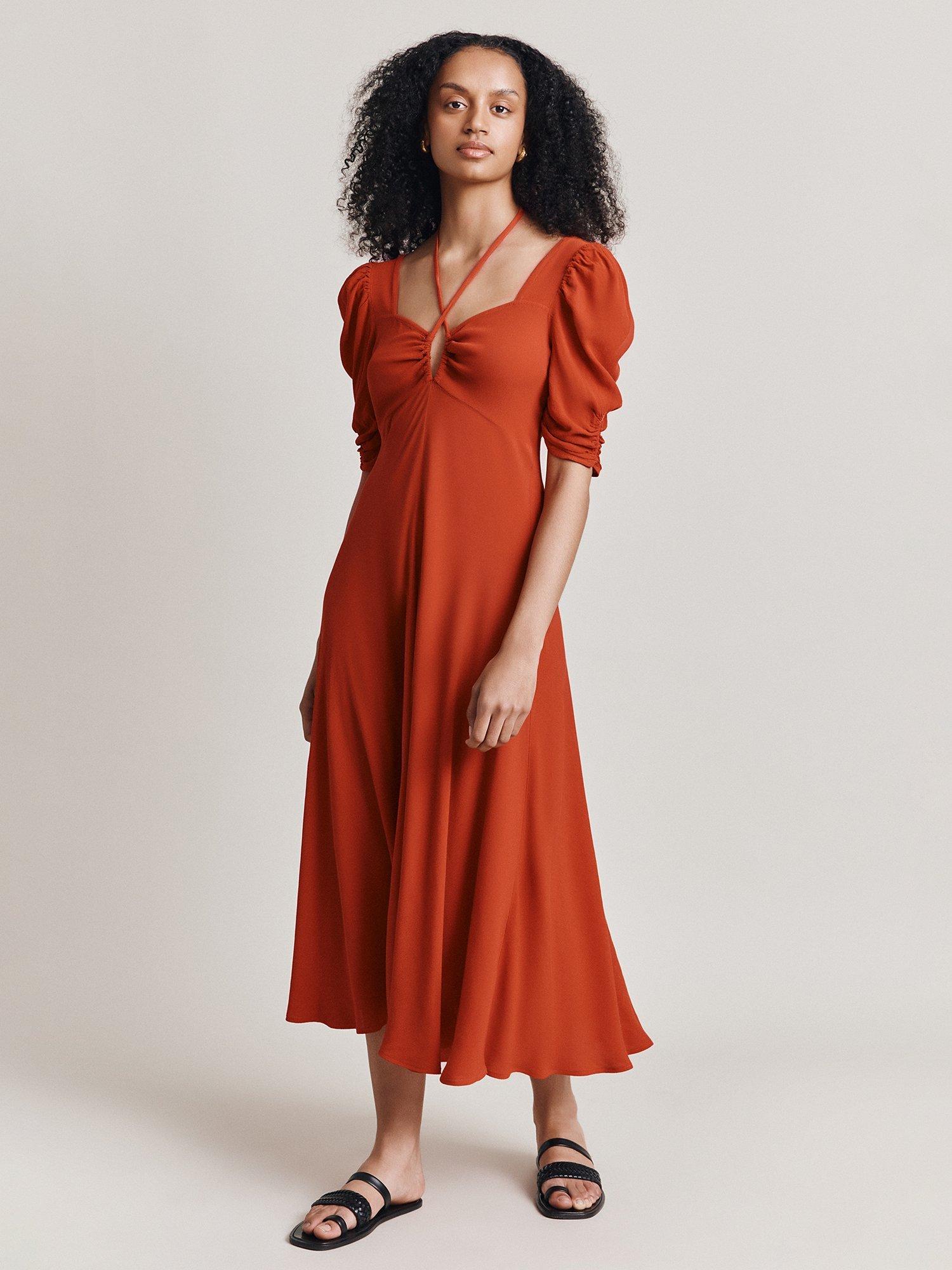 Ghost Penelope Tie Halter Neck Crepe Midi Dress