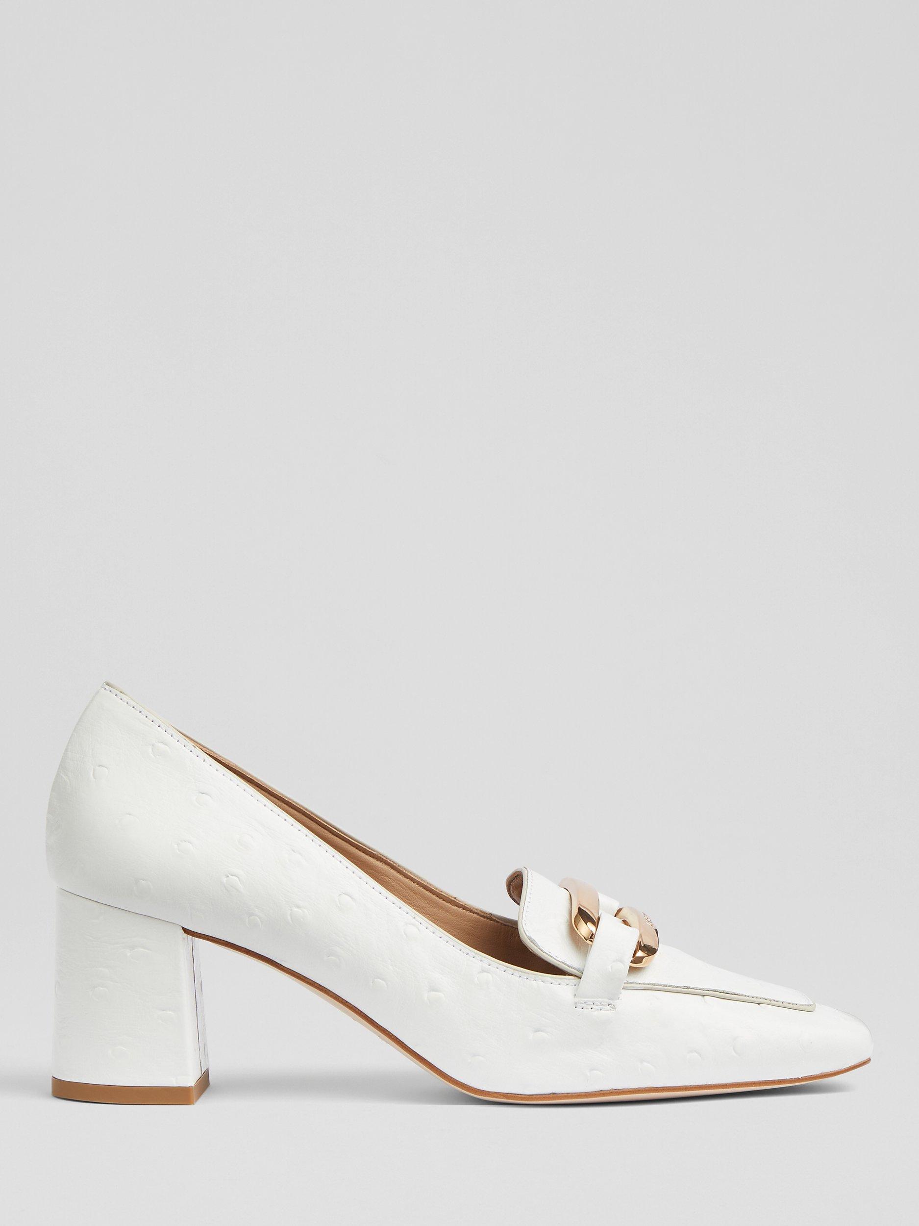 L.K.Bennett Susanna Block Heel Leather Court Shoes, Off White