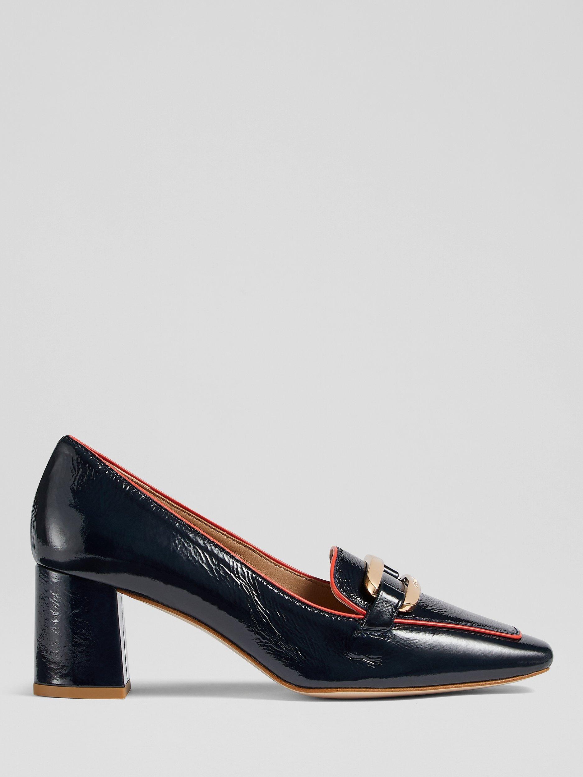 L.K.Bennett Susanna Block Heel Leather Court Shoes, Midnight