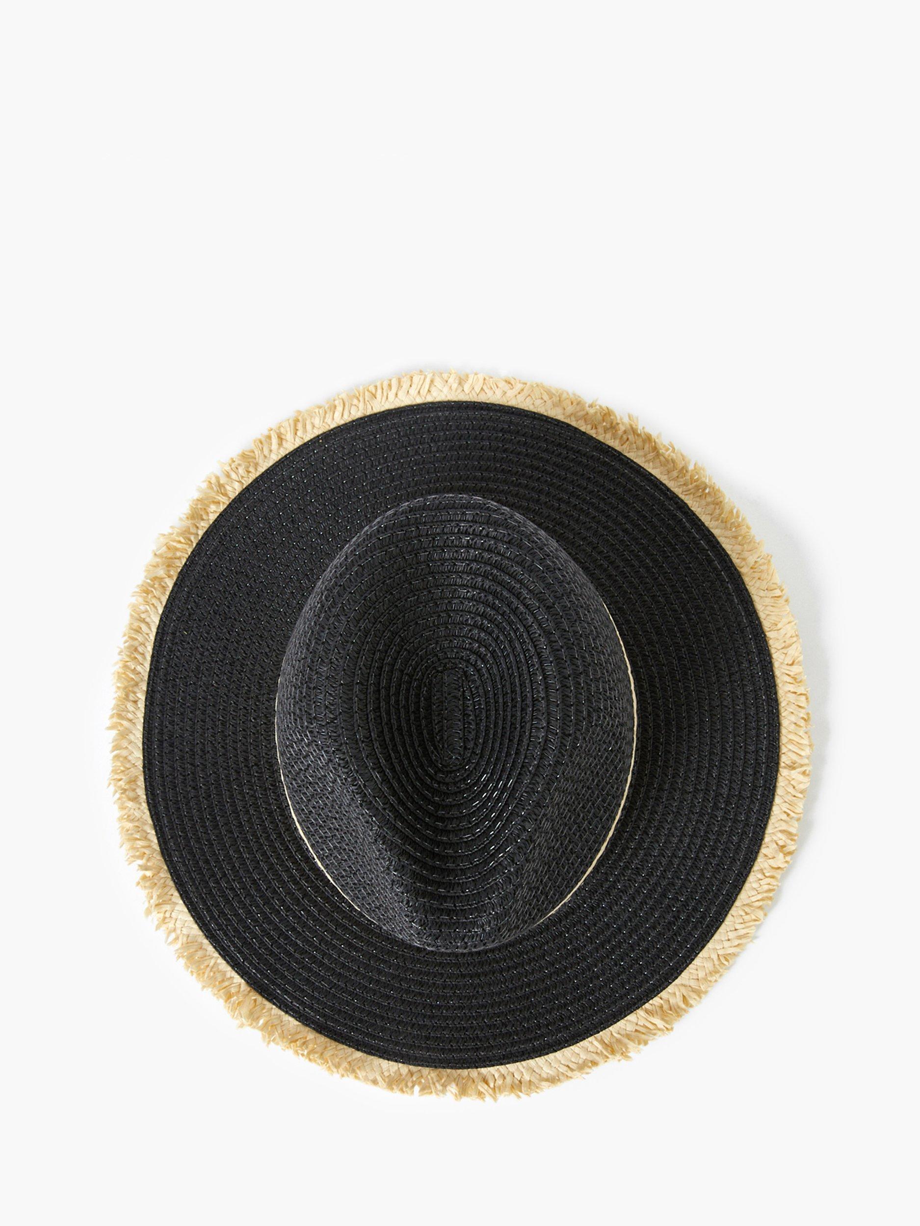 Product image 2 of 4, which shows French Connection Thick Double Stripe Straw Hat, Black/Natural, One Size
