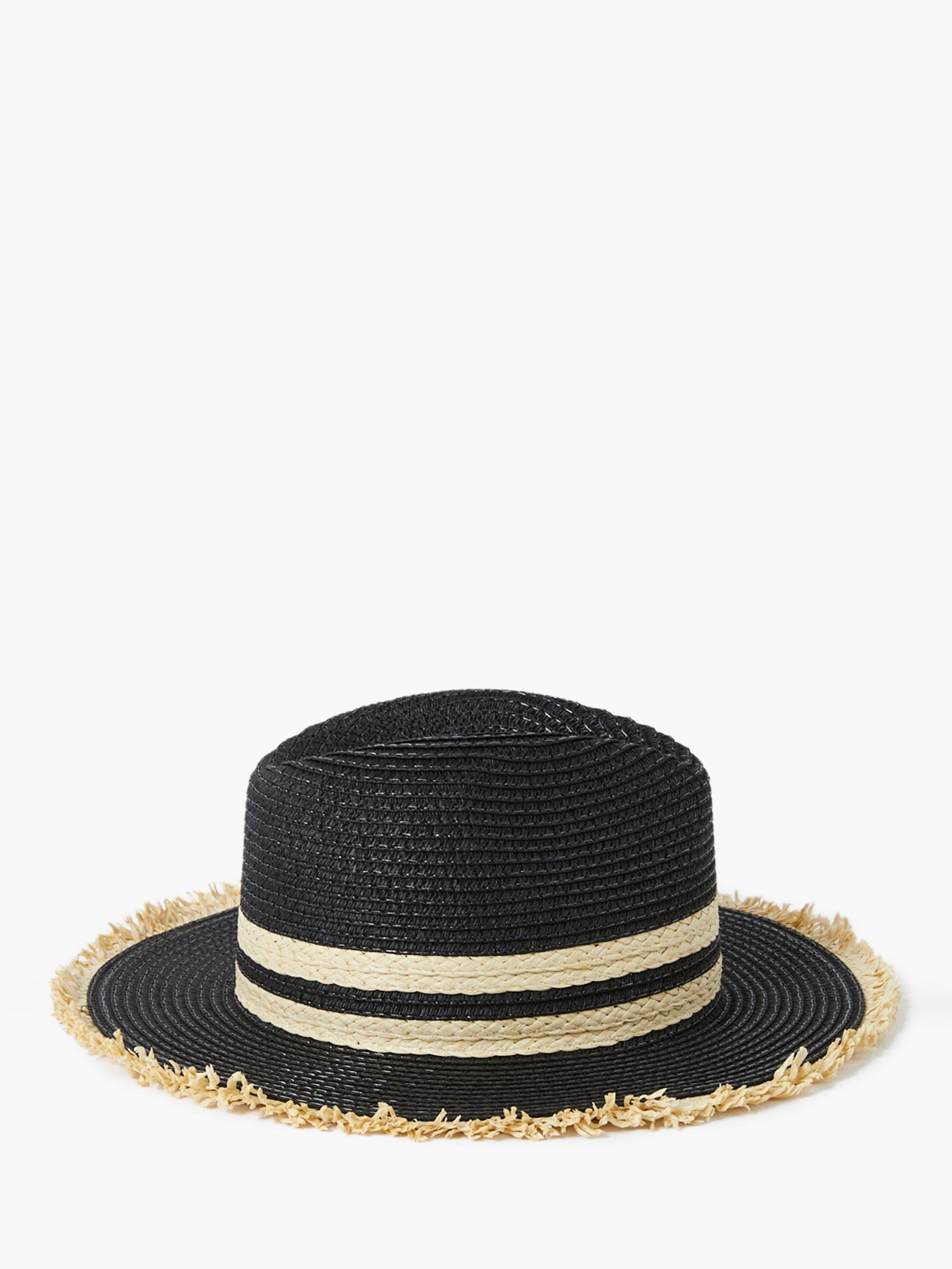 Product image 3 of 4, which shows French Connection Thick Double Stripe Straw Hat, Black/Natural, One Size