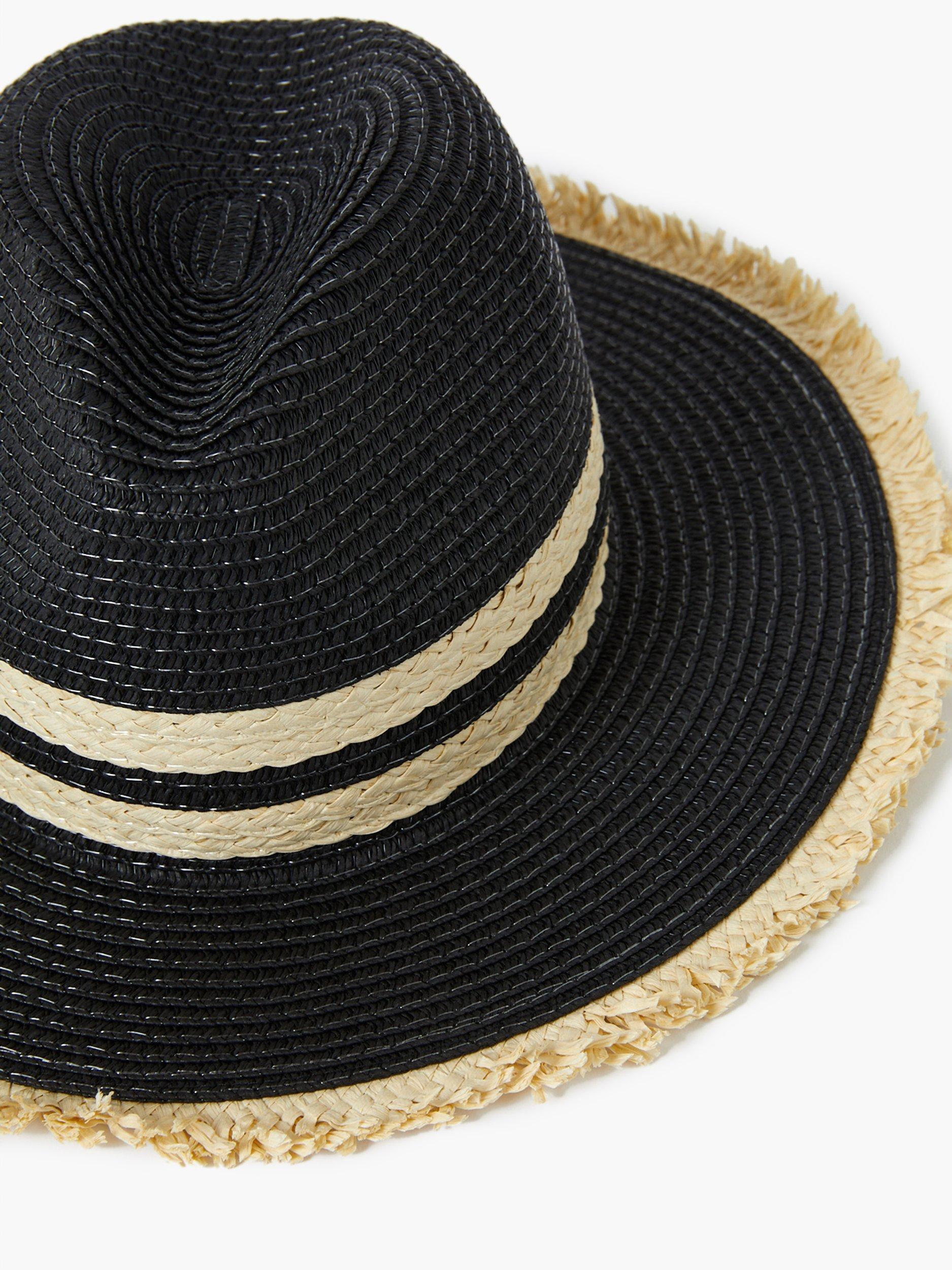 Product image 4 of 4, which shows French Connection Thick Double Stripe Straw Hat, Black/Natural, One Size