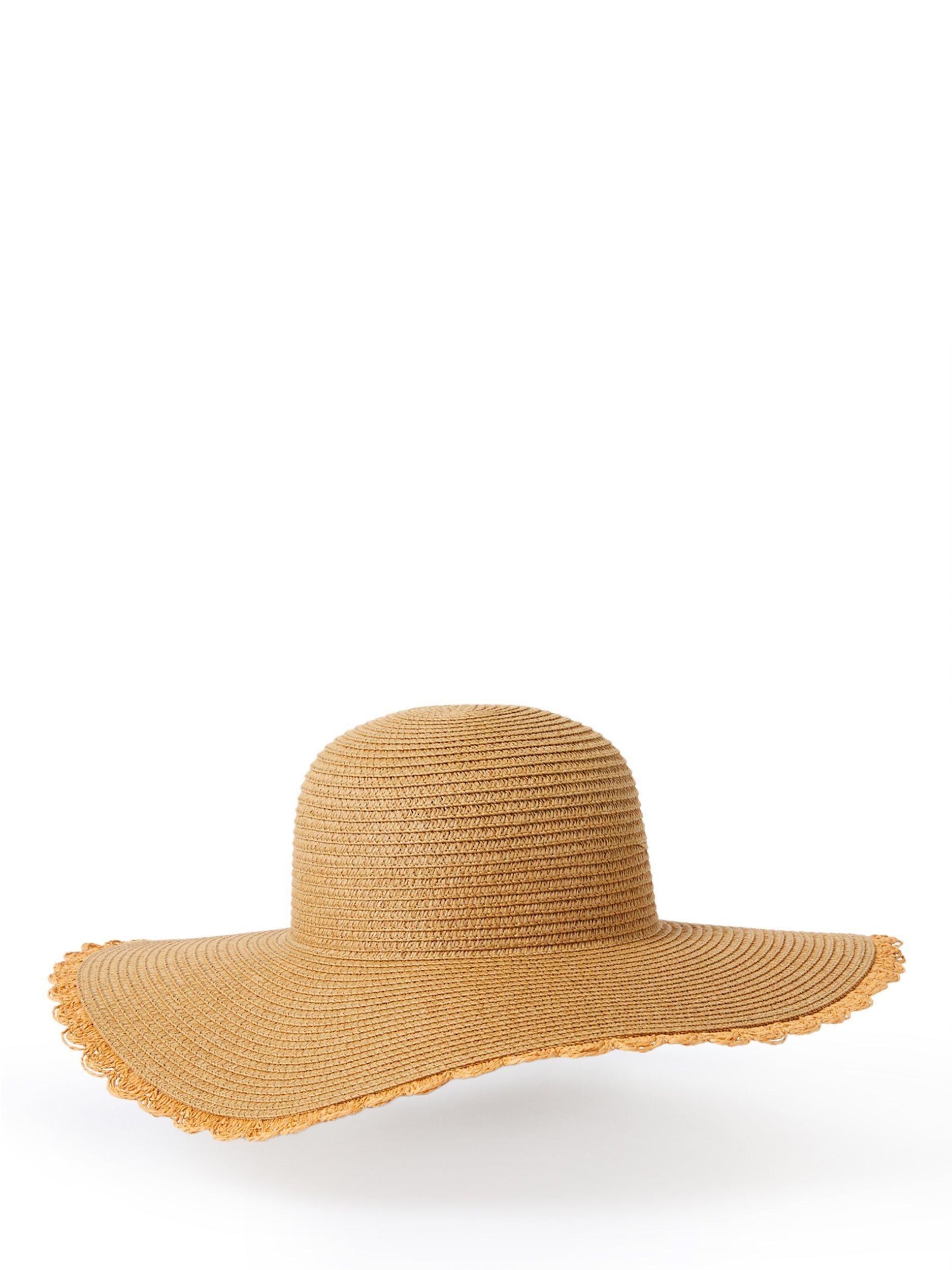 Product image 3 of 4, which shows French Connection Scallop Edge Straw Hat, Natural, One Size