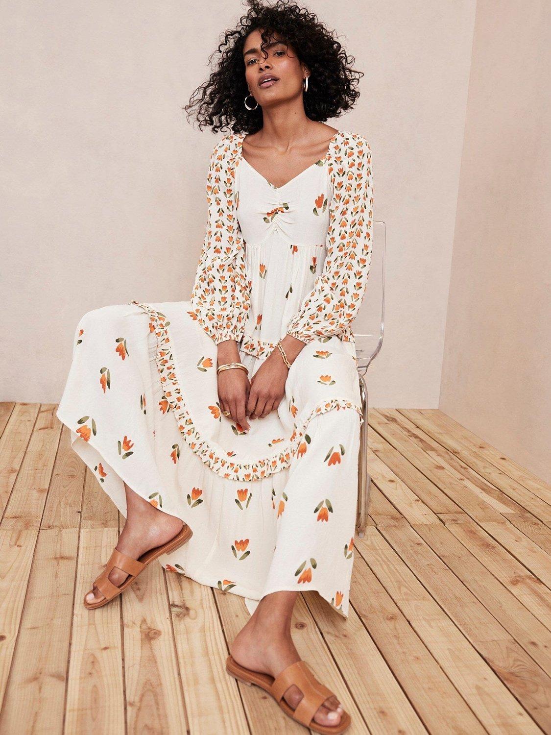 Mint Velvet Jessica Tulip Print Maxi Dress, Ivory/Multi
