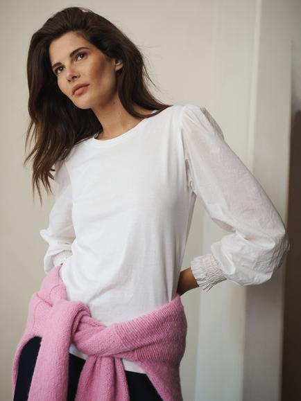 NRBY Teddy Cotton Crew Neck Top - view 2, White