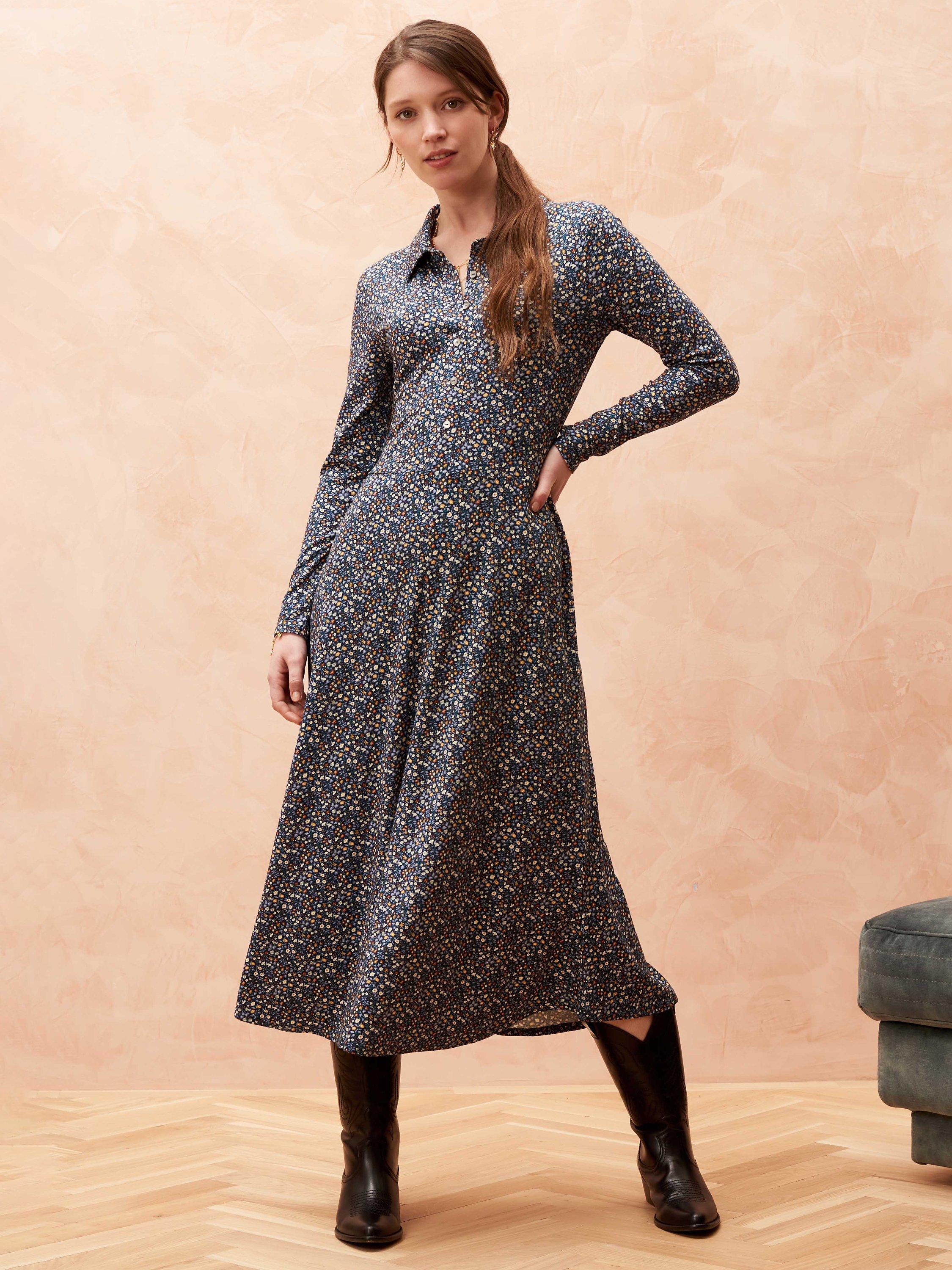 Brora Liberty Print Jersey Shirt Dress, Navy Ditsy