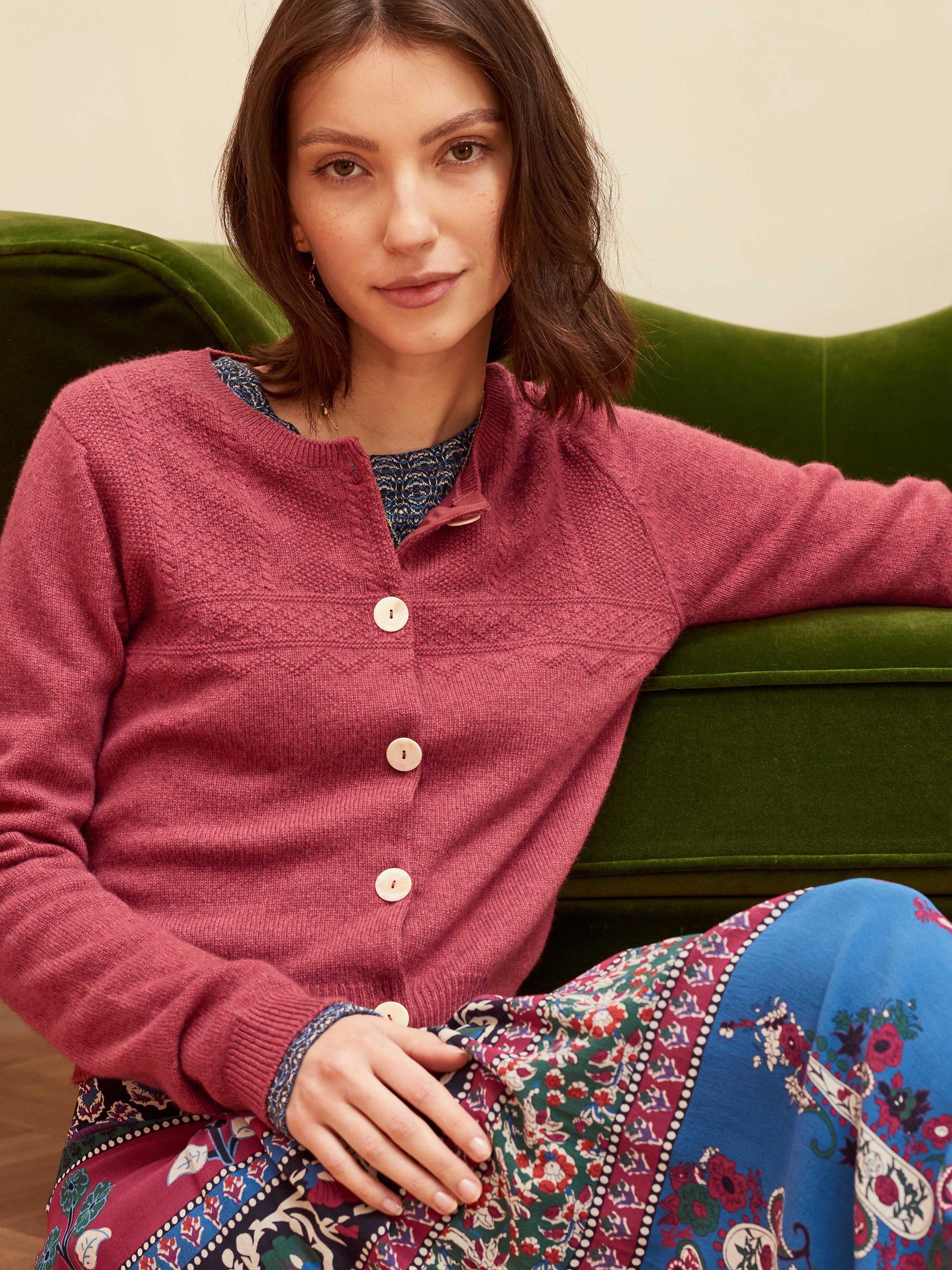 Brora Cashmere Guernsey Cardigan, Pomegranate