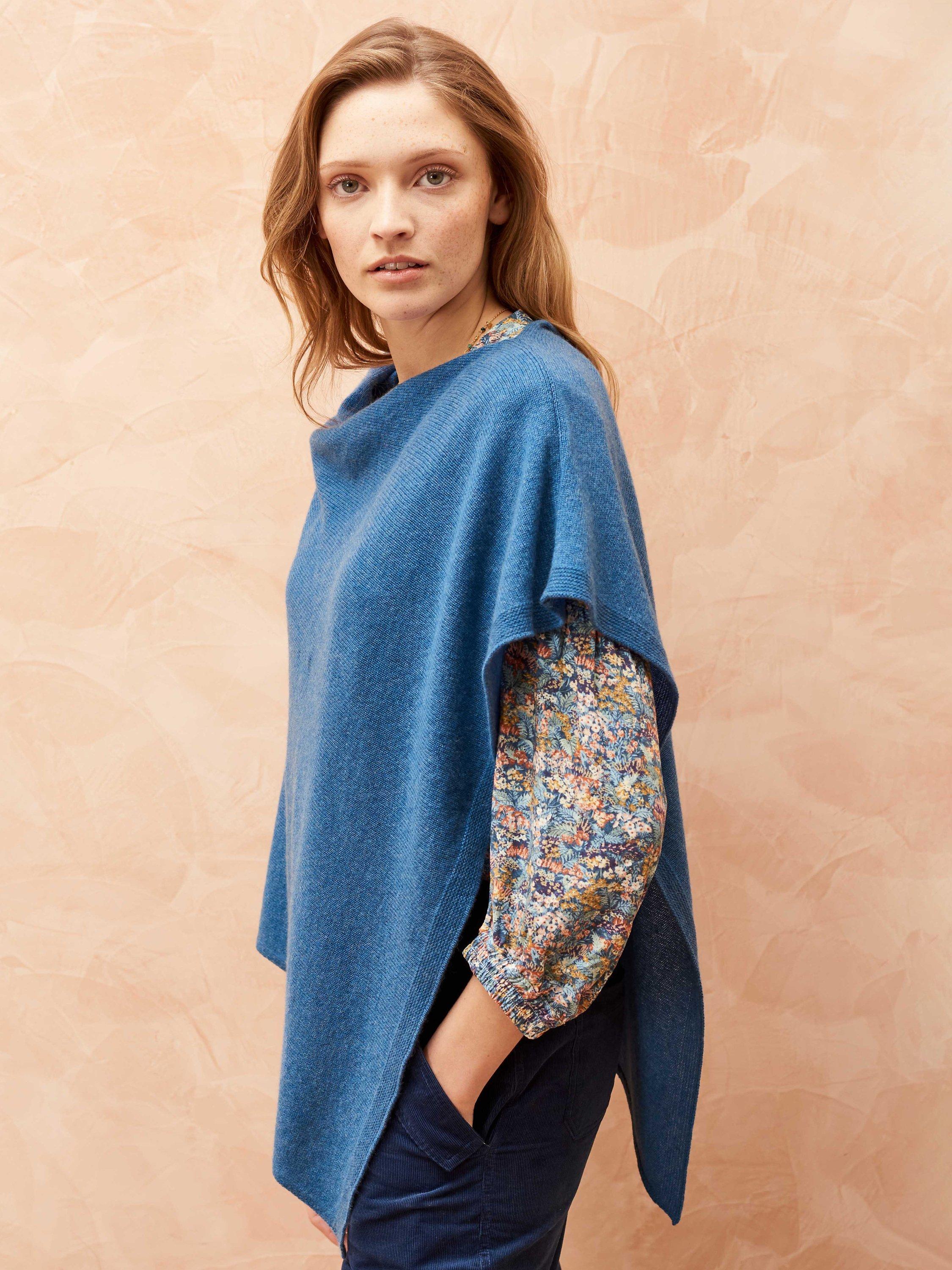 Brora Cashmere Gauzy Knit Poncho, Dusk, One Size